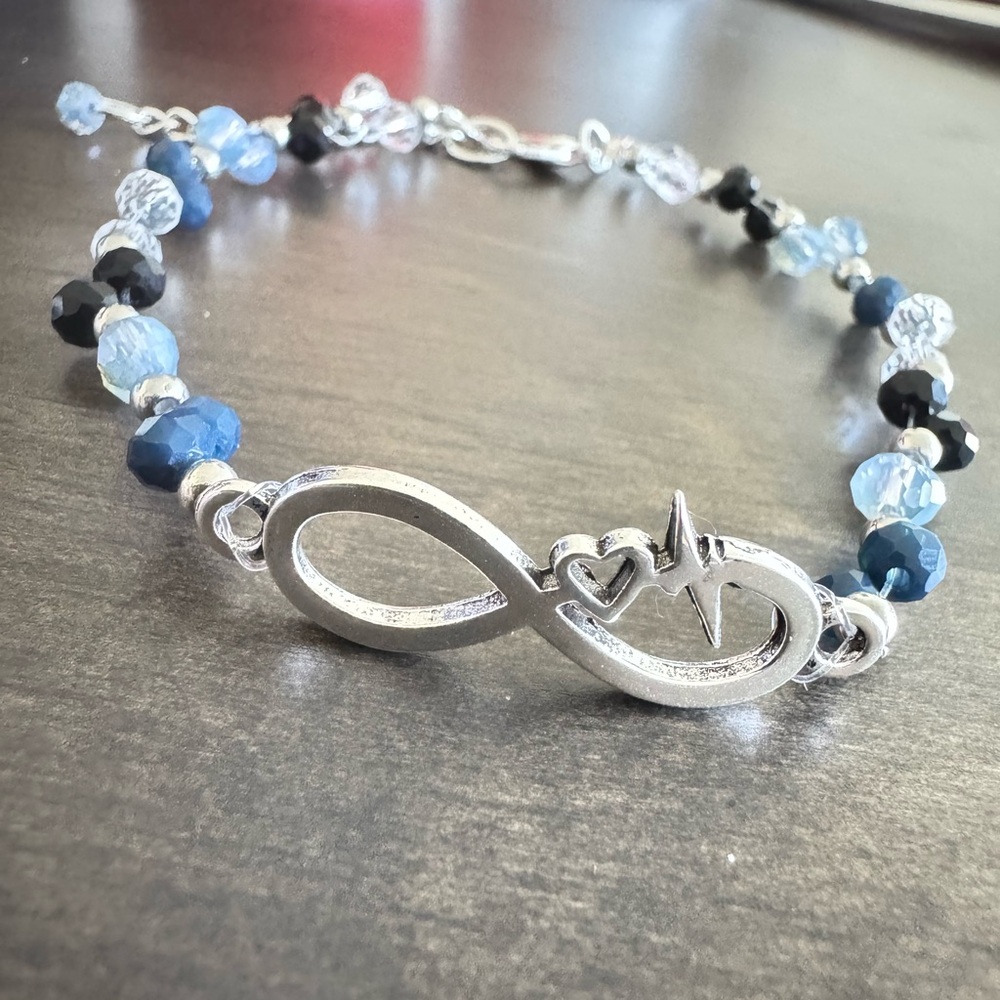 Elegant Silver and Blue Beaded anklet